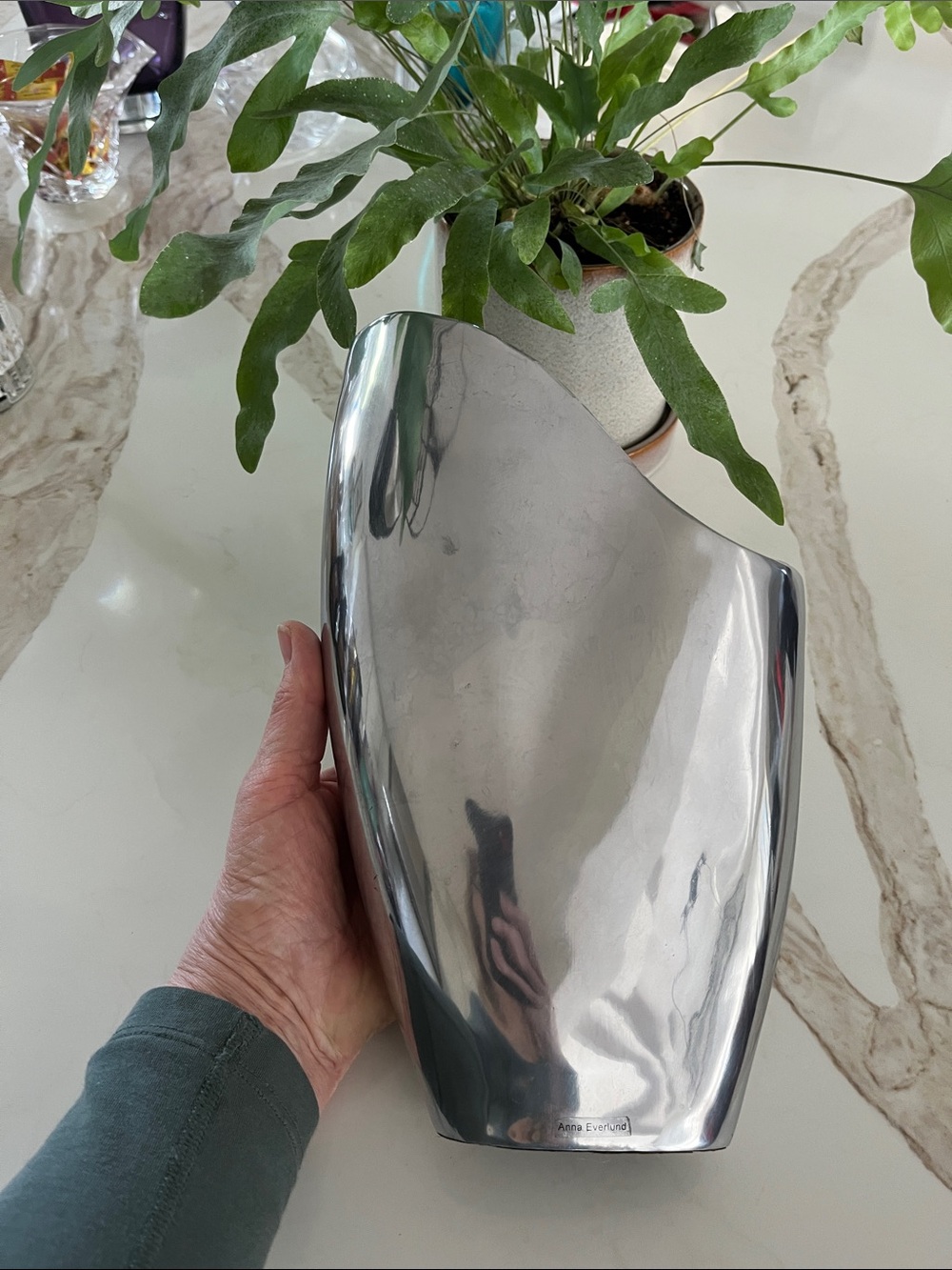 Anna Everlund Silver Cast Aluminum Decorative MCM Vase - Contemporary Accent